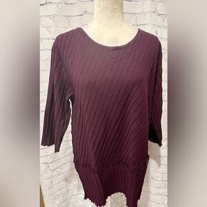 Focus Fashion Asymmetrical Textured Rib Knit Cotton Tunic Top Large